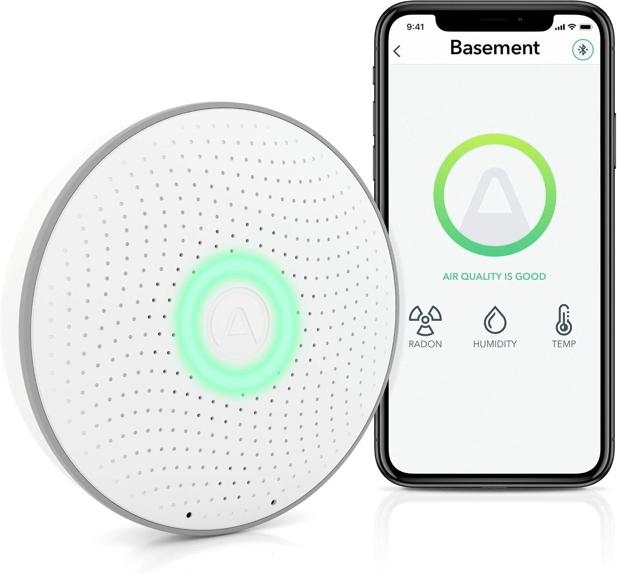 Airthings Gasdetector 2950 Wave Radon, zonder kabel, Slimme radondetector, met vochtigheids- en temperatuurmonitor
