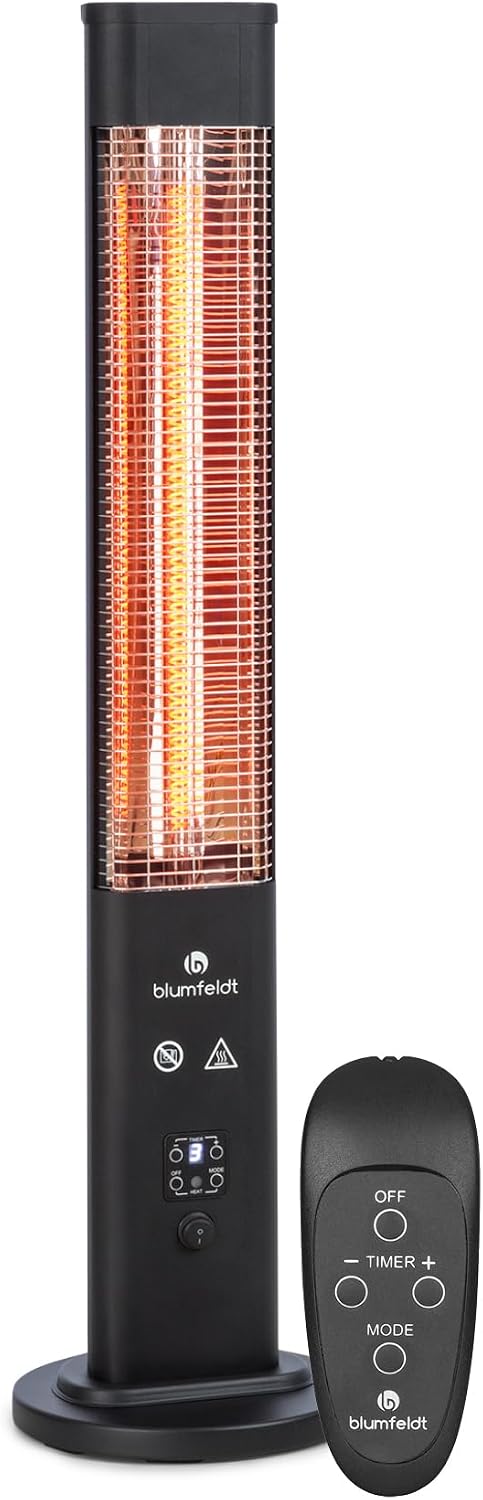 Elektrische kachel blumfeldt Heat Guru Plus, 9-uurs timer, 1200 watt, 3 verwarmingsniveaus, zwart, In & Out warmtestraler, standkachel, behuizing