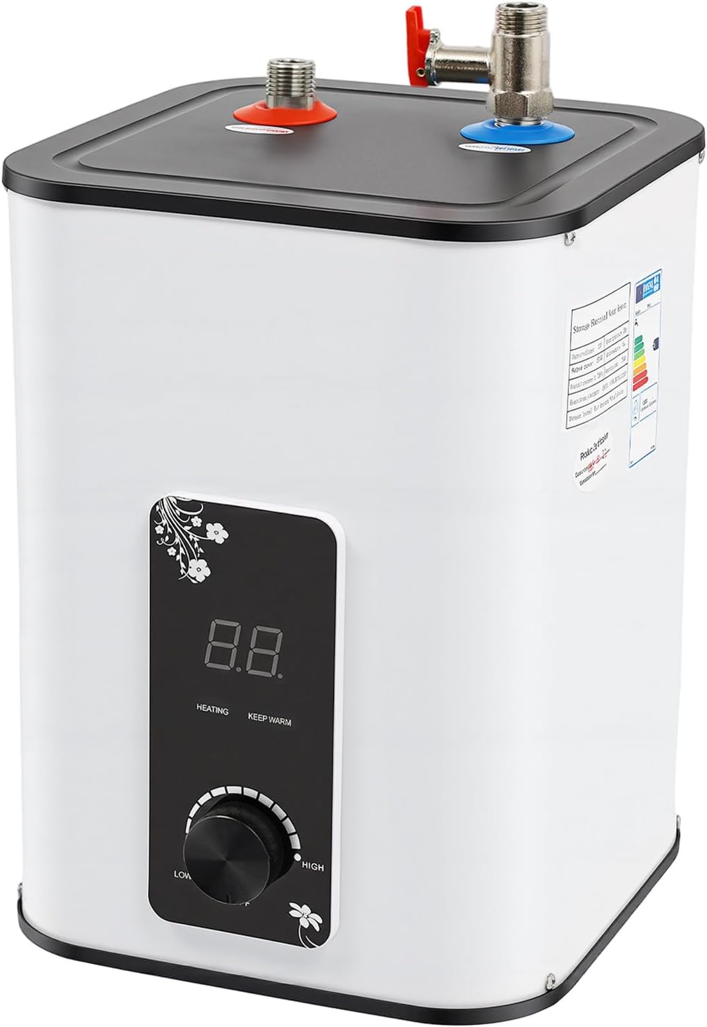 Hikuuer Elektrische kachel doorstroomboiler, 1500 W, 8 liter, compact digitaal display, bovenste uitloop, voor keuken, badkamer, huis, senioren
