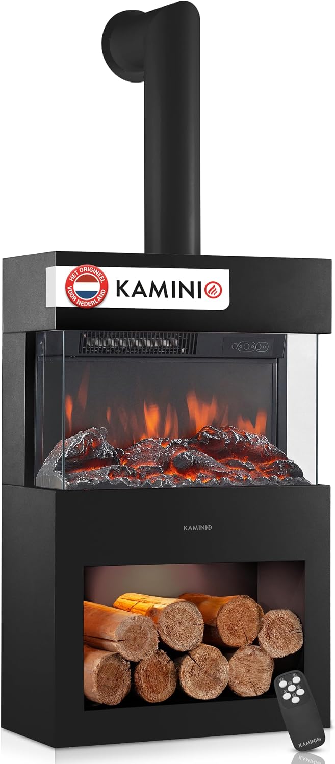 Elektrische kachel Kaminio haard Henri, 3D-vlameffect, afstandsbediening (Zwart), met rookafvoerbuis, Elektrische houtkachel, met verwarming