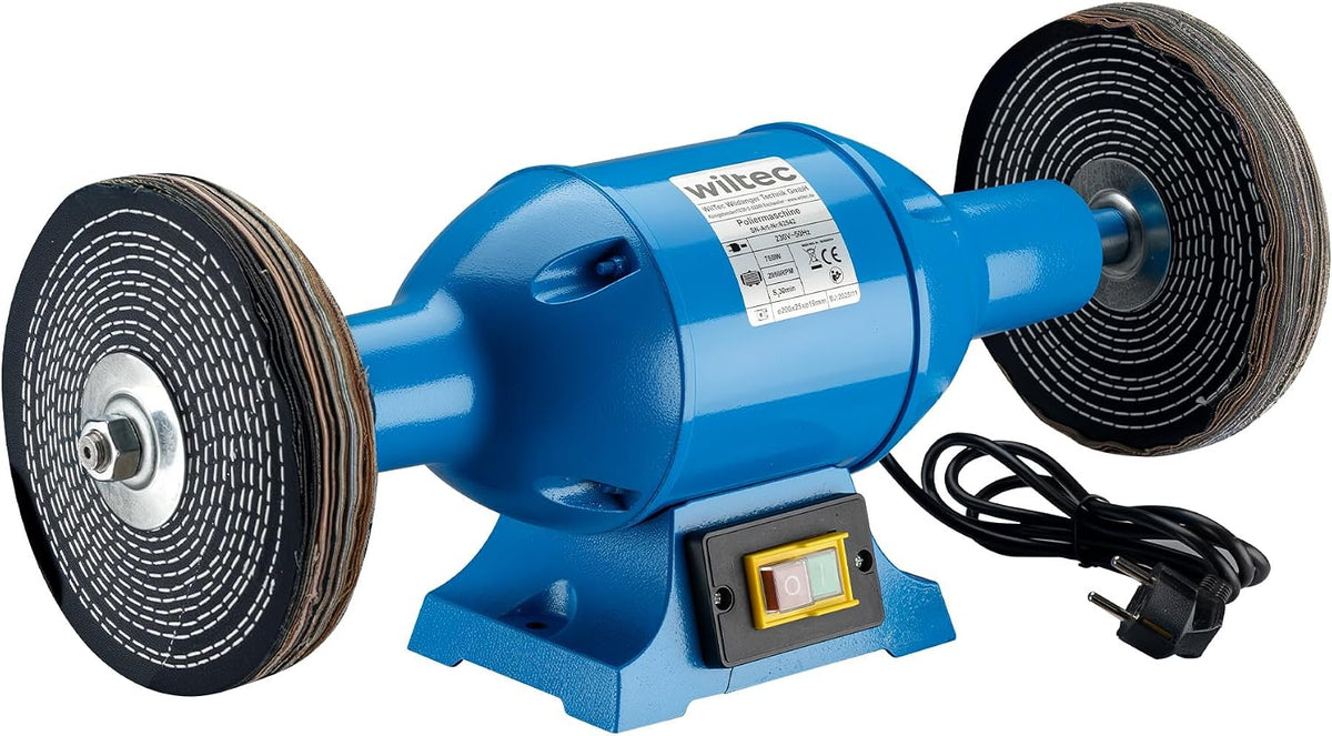 Polijstmachine WilTec 750W, 2950 rpm dubbele slijpmachine, met twee polijstschijven Ø 200mm, met robuuste behuizing