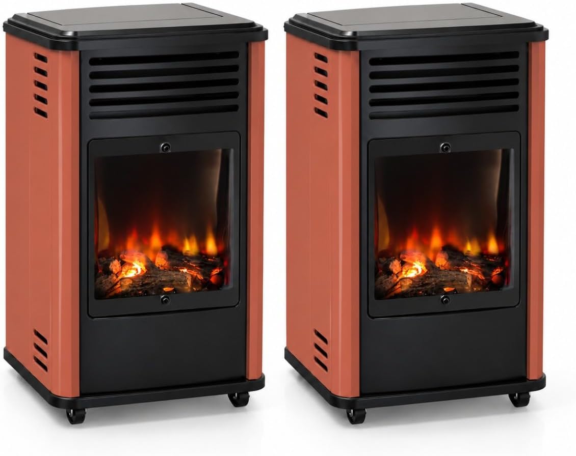 Elektrische kachel Sahara Manhattan Gaskachels, 3,4 kW, 2 stuks, rood en zwart, extra gasverwarming op wielen, houtvuureffect