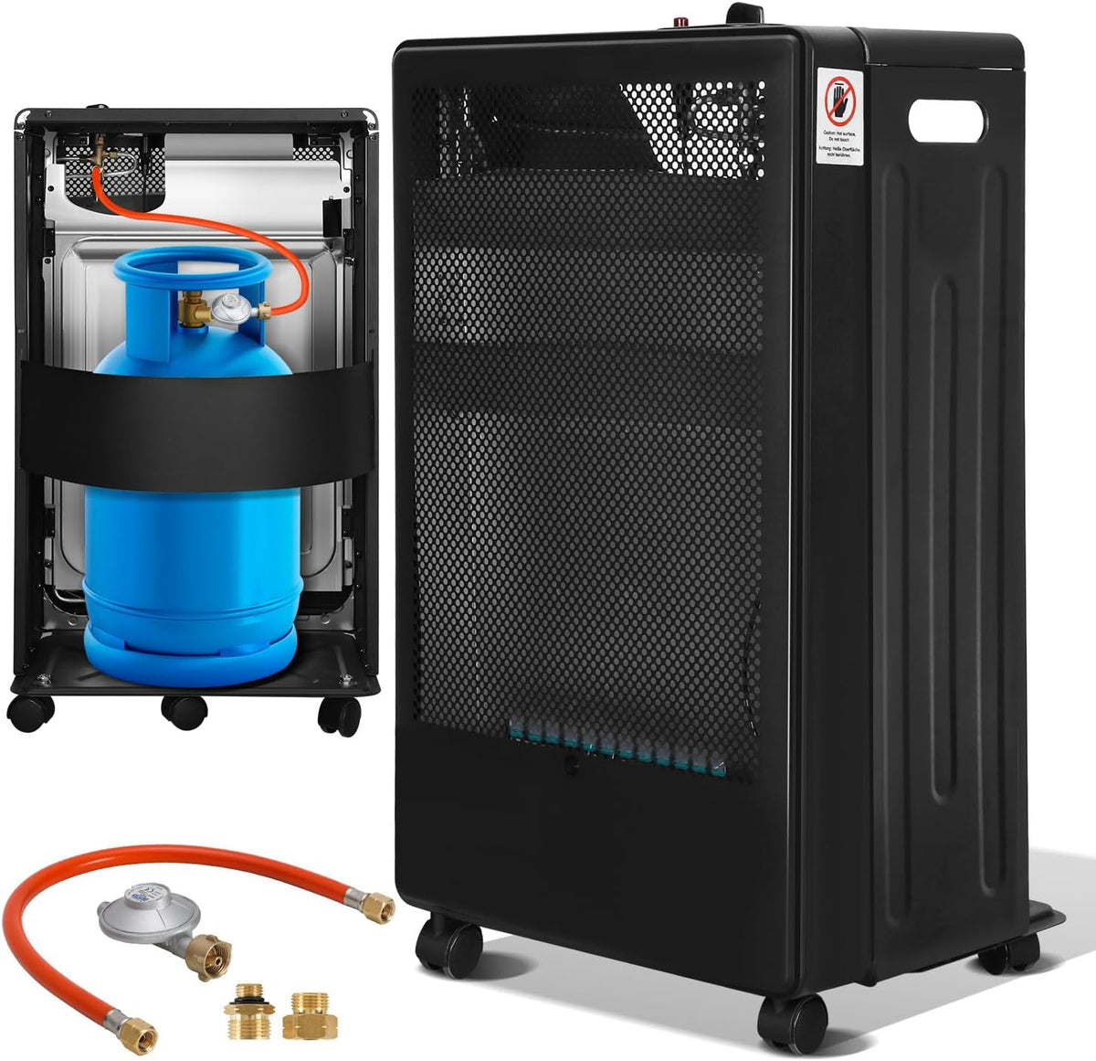 Tysobes Elektrische kachel Gasverwarming, voor gasflessen tot 15 kg, 3800 watt, incl. gasdrukregelaar, gasslang, voor binnenruimtes, gaskachel