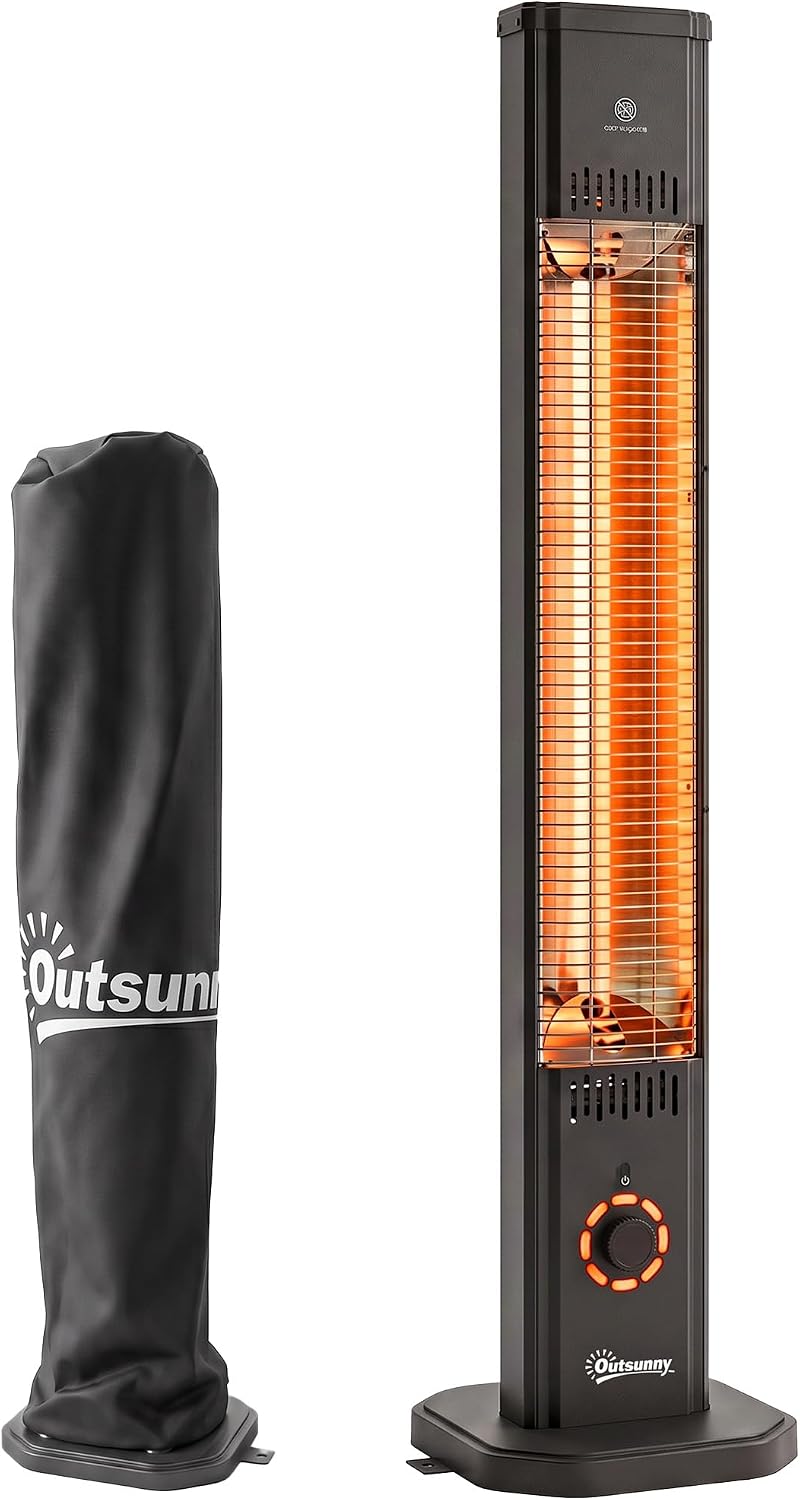 Terrasverwarmer Outsunny 2000W infrarood, met hoes IP65 8H zwart