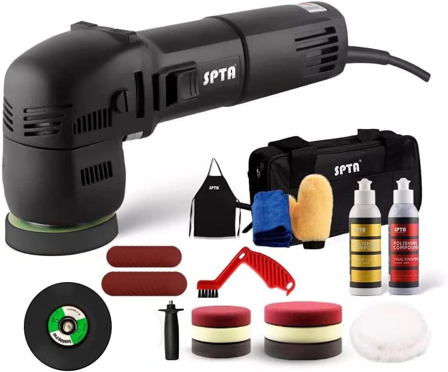 SPTA Polijstmachine Buffer, 3 Inch 10mm/780W Variabele Snelheid Orbitale Dual Action Auto Detailing Tool, Met DA Polijsten Pads, Schuurschijven