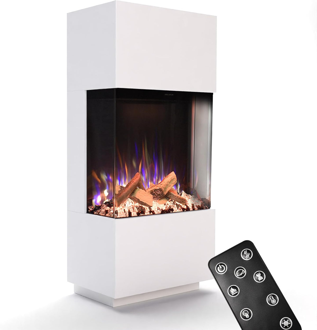 GLOW FIRE Elektrische kachel Haard PR11, max. 1500 W, met realistische 3D E, 61,5x136x40cm, timer, Wit, Motion LED-vuur, Staande elektrische haard