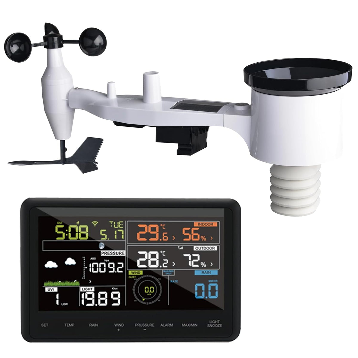 Ecowitt Weerstations WS2910 Weerstation, 7-in-1, 868 MHz, wifi, draadloos, op zonne-energie, voor binnen en buiten, kleuren-lcd-display, voor tuin