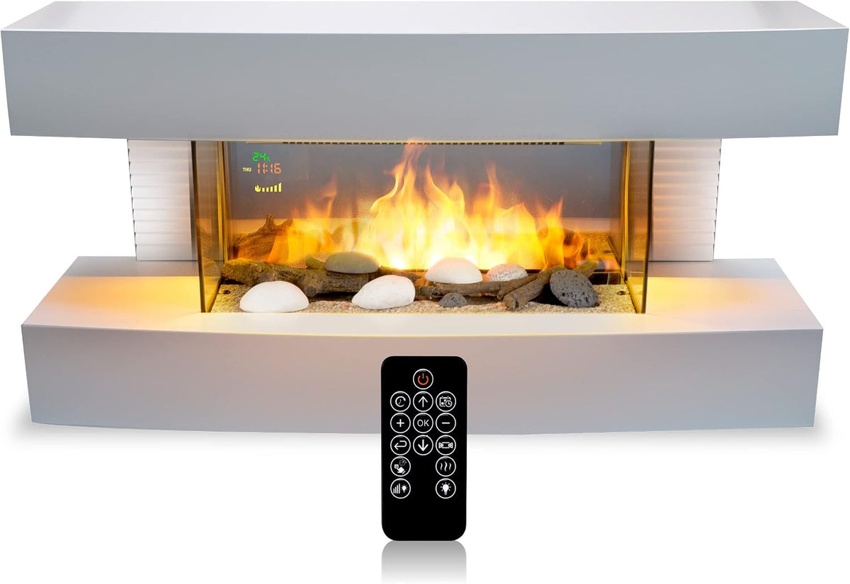 Classic Fire Elektrische haard Sfeerhaard Toronto 2000W, Elektrische Haard in Wit – 230V Sfeerhaard Elektrisch, met Afstandsbediening, LED Vlameffect