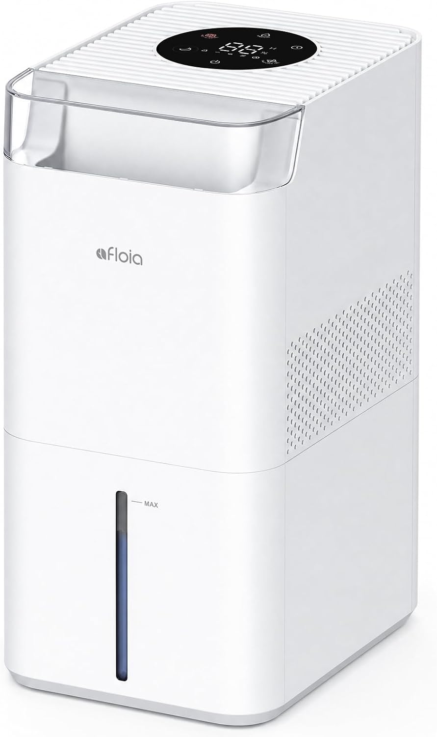 Afloia Luchtontvochtiger Nevelvrije verdampingsluchtbevochtiger, 700 ml/u, 5,5 L watertank, 4 standen, timer, wit, ultra stil, Auto- en Slaapstand