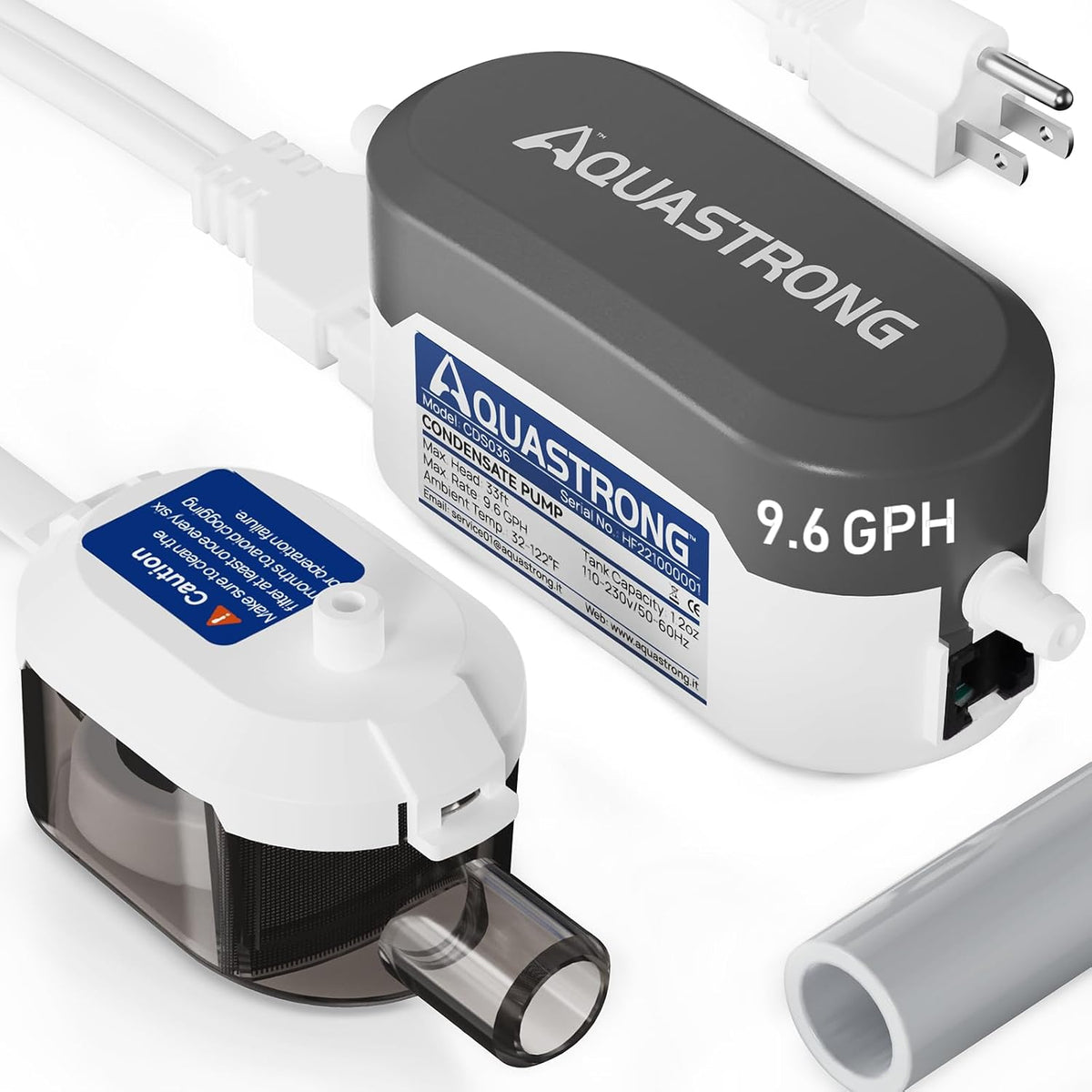 Luchtontvochtiger Aquastrong, Mini-condensaatpomp HVAC Split 9,6 GPH 115 V/230 V, automatische veiligheidsschakelaar, wisselstroomcondensaatafzuiging
