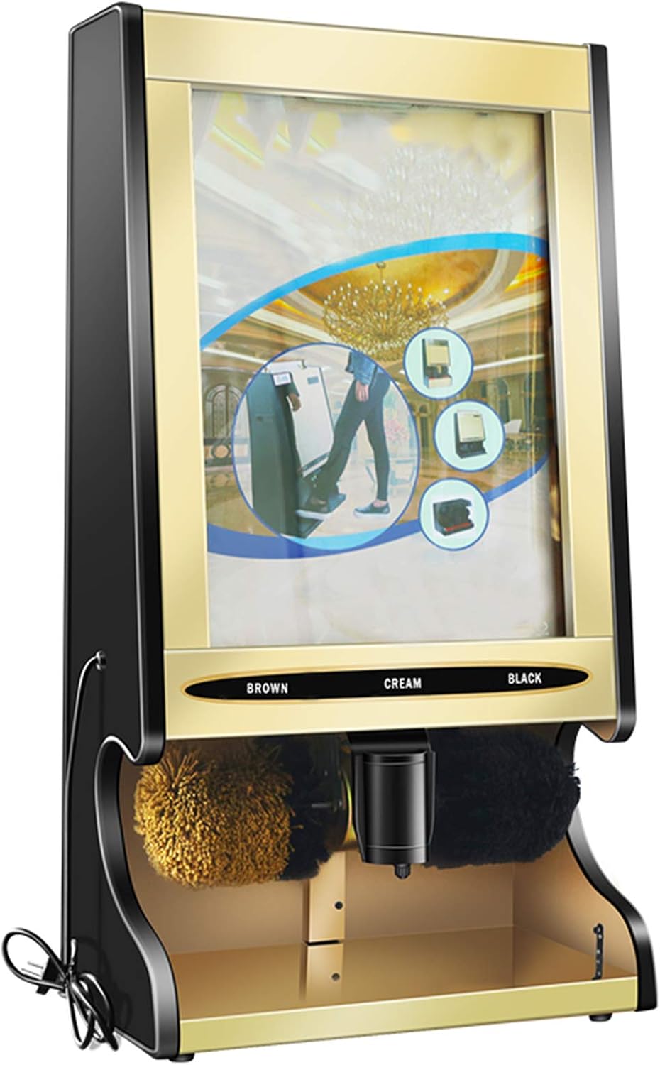 sdSDGrw Schoenborstels elektrische schoenborstel, Volautomatische sensor, met vervangbare reclameposter Elektrische openbare schoenborstel, en(Golden)