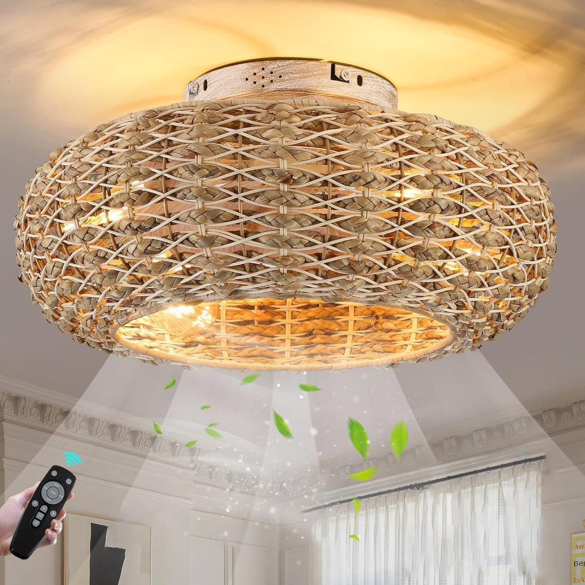 Ventilator KZT Stille Plafondventilatoren, met verlichting E27 Retro Ventilator Plafondlamp, voor Slaapkamer Woonkamer Eetkamer Keuken Ventilatorla