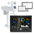 Urageuxy Weerstations 7-in-1 professioneel weerstation, 7,6 inch display, 150 meter bereik, met regenmeter en windmeter, radio, met buitensensor