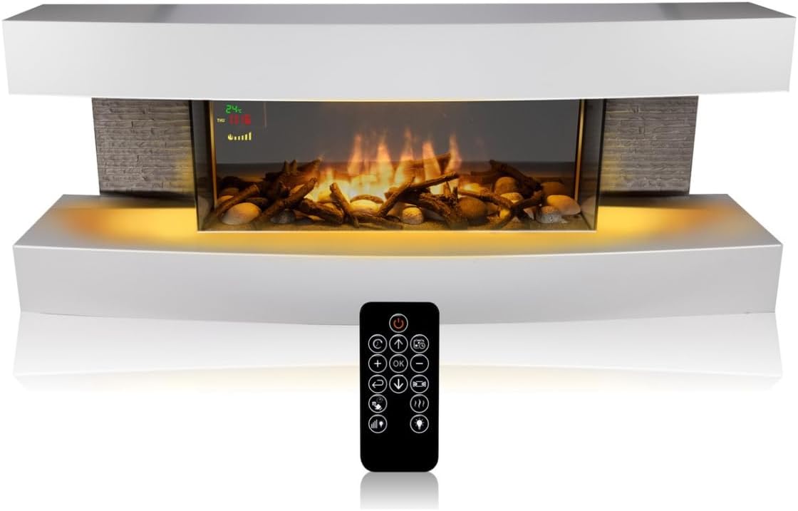 Classic Fire Elektrische kachel Sfeerhaard Elektrisch Montreal, met Schouw 2000W, Afstandsbediening en Timer, Wit, Electrische Haard, met Verwarming