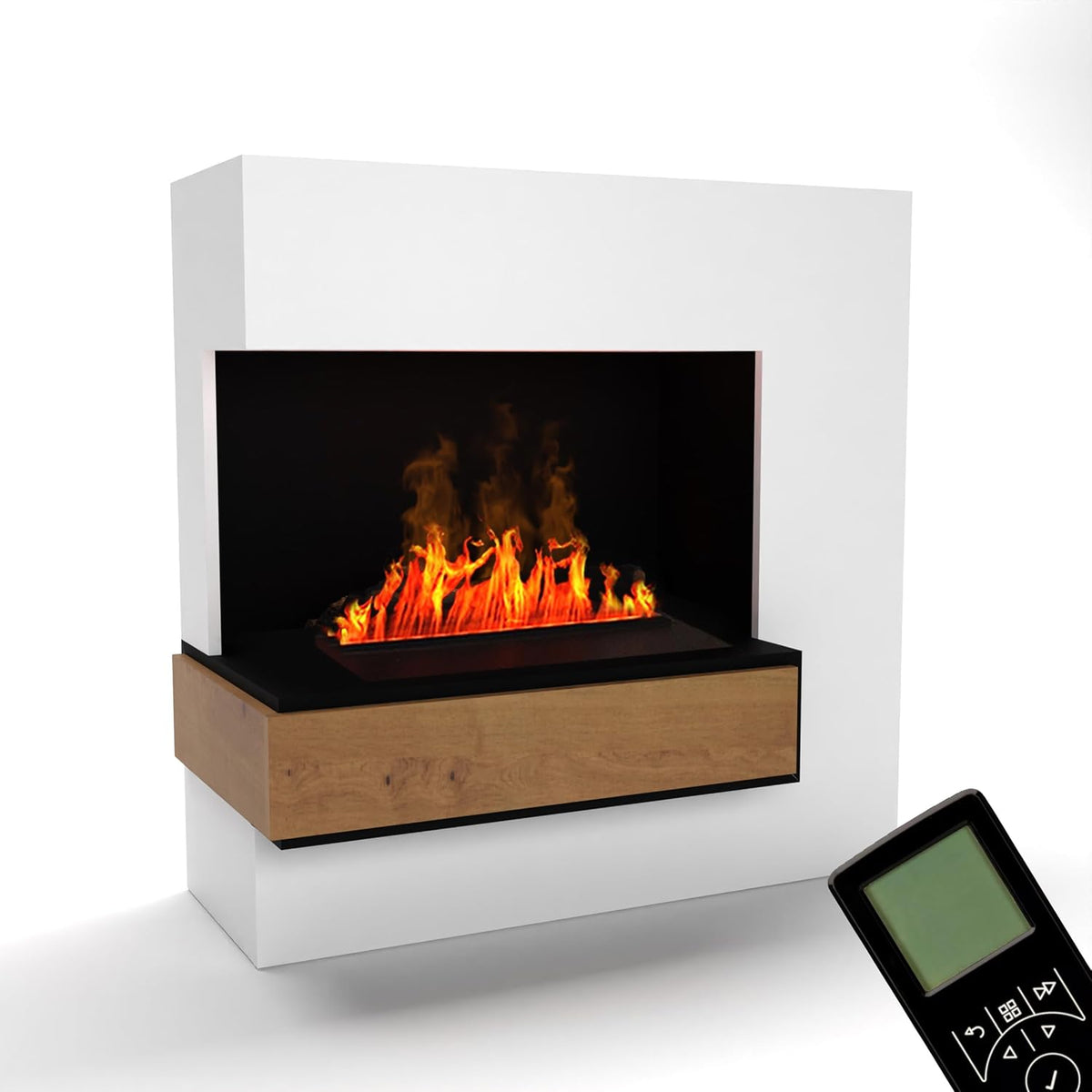GLOW FIRE Elektrische haard Waterdampf Sfeerhaard Planck hoog links, 111x110 cm, met realistische LED 3D-vlammen, Myst 500, afstandsbediening, Wit