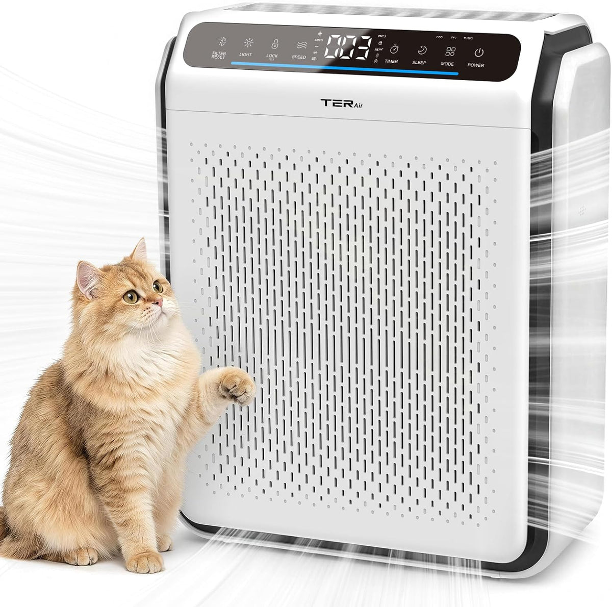 TER Air Luchtreiniger, Ture HEPA H13 & Carbon, voor zuigt dierenhaar 86% minder op, voor huisdieren thuis, U-inlaat, voor slaapkamer, met wasbare