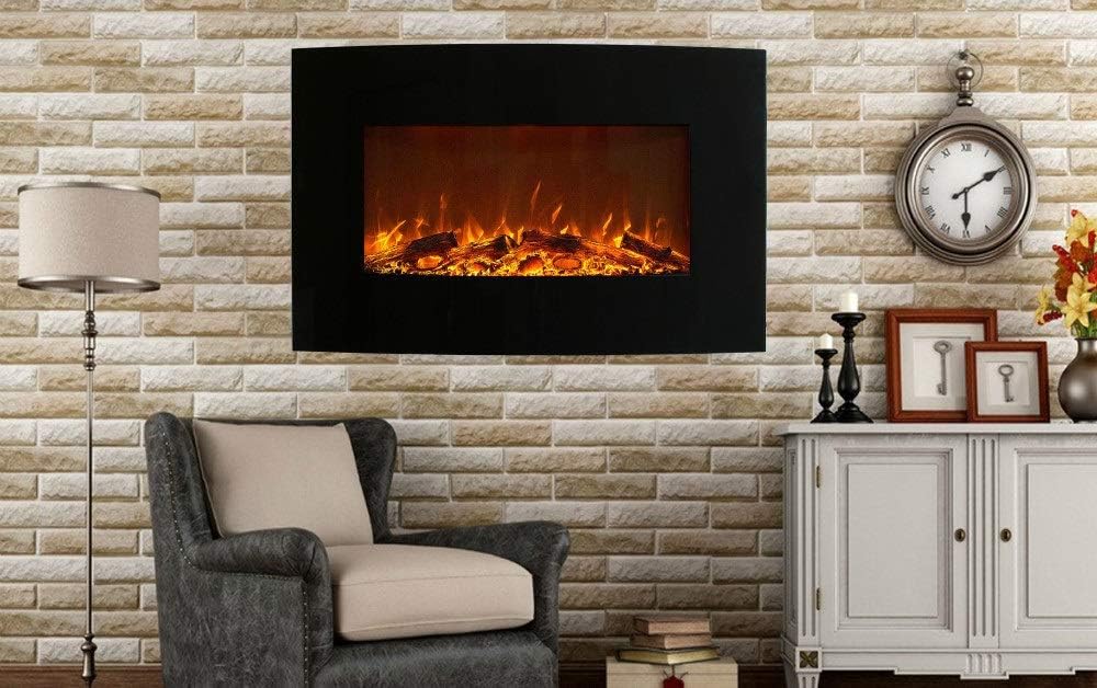 Breakling Elektrische haard wandhaard, 2000 W, 90x50cm, afstandsbediening, zwart, met vlammeneffect, led, verwarmd, verwarming