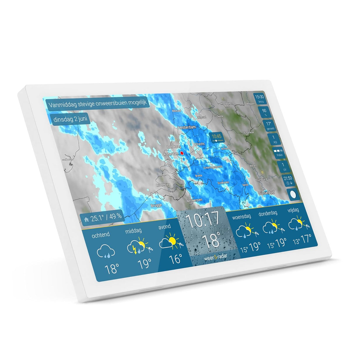 WetterOnline Weerstations weer & radar home 4 WeerDisplay, 14-daagse weer, wifi-weerstation, eenvoudige bediening, elegant ontwerp, regenradar