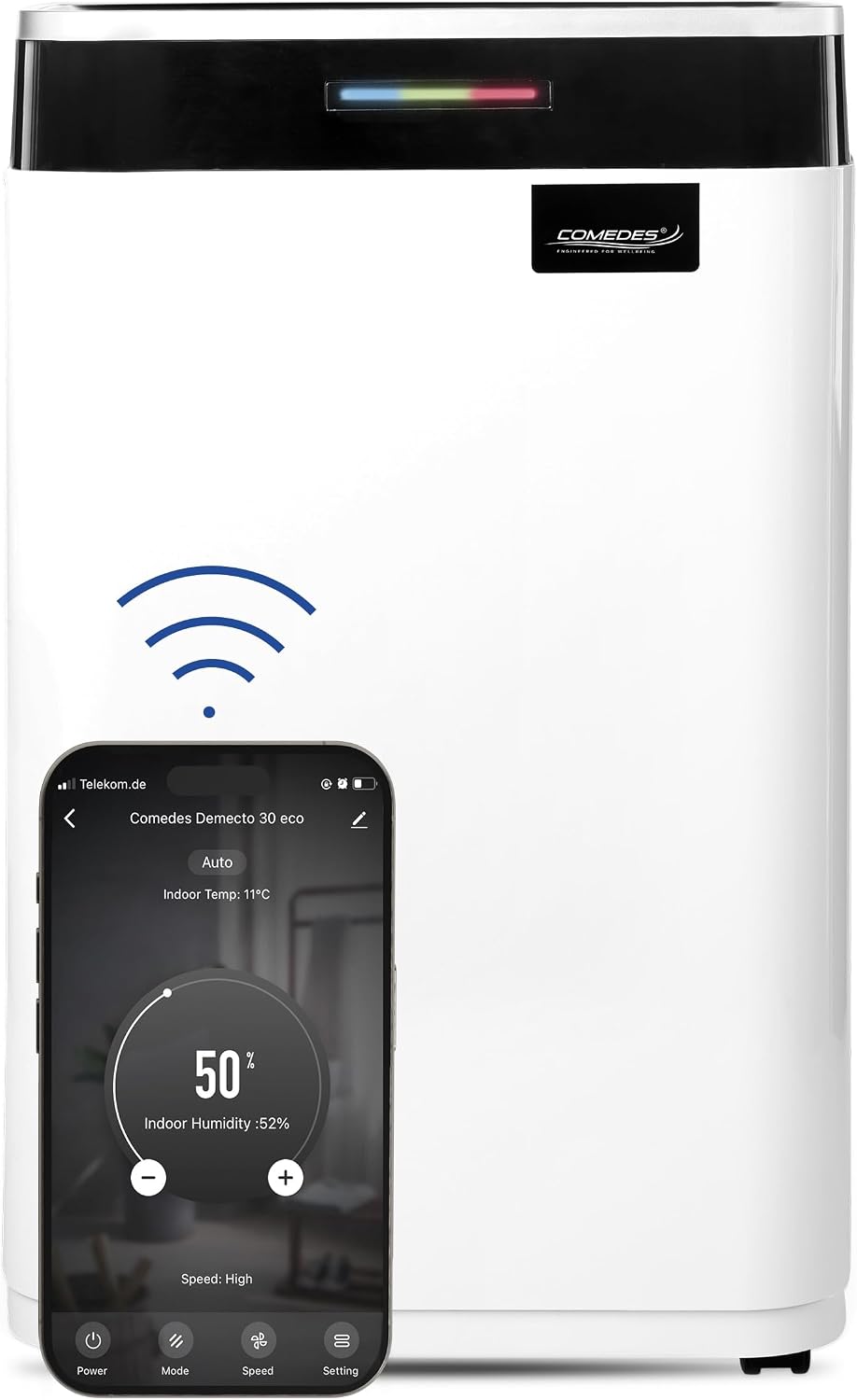 Luchtontvochtiger Comedes Demecto 30 eco WiFi –, bouwdroger (max. 25 liter/24 uur), voor alle ruimtes en kelders tot 100 m2 / 230 m3, geschikt