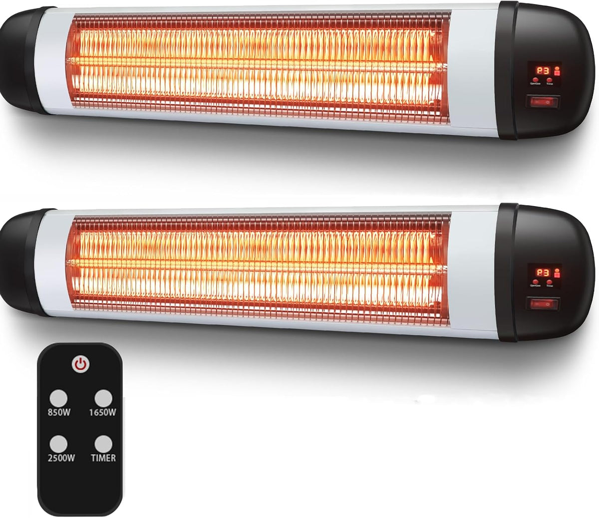 Mursche Terrasverwarmer Verwarmingsstraler, 2500 W, 3 warmtestanden, met afstandsbediening, voor terras, infraroodverwarming, infrarood straler