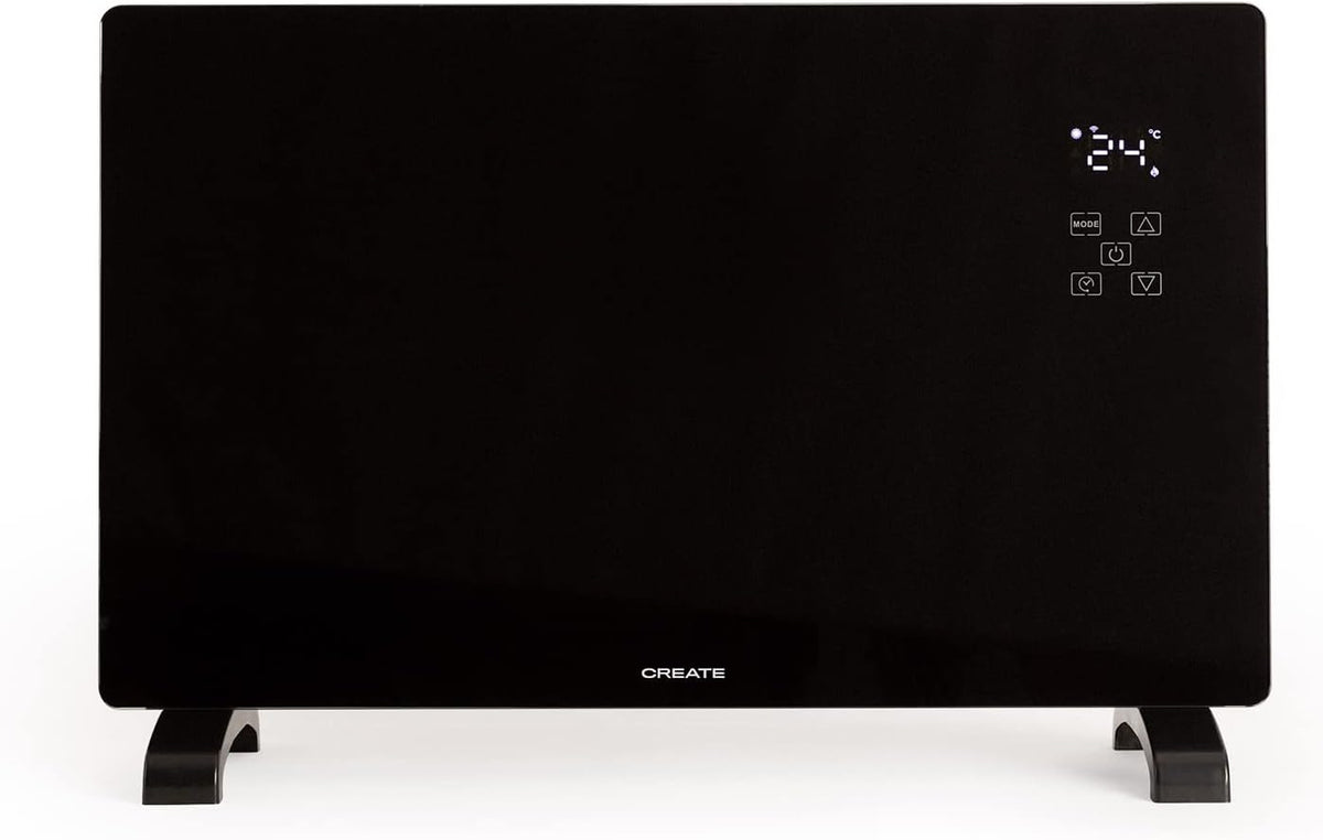 Elektrische kachel Create /WARM Crystal 2500W / Zwart Glazen Convector, WiFi, regelbaar vermogen, stille werking
