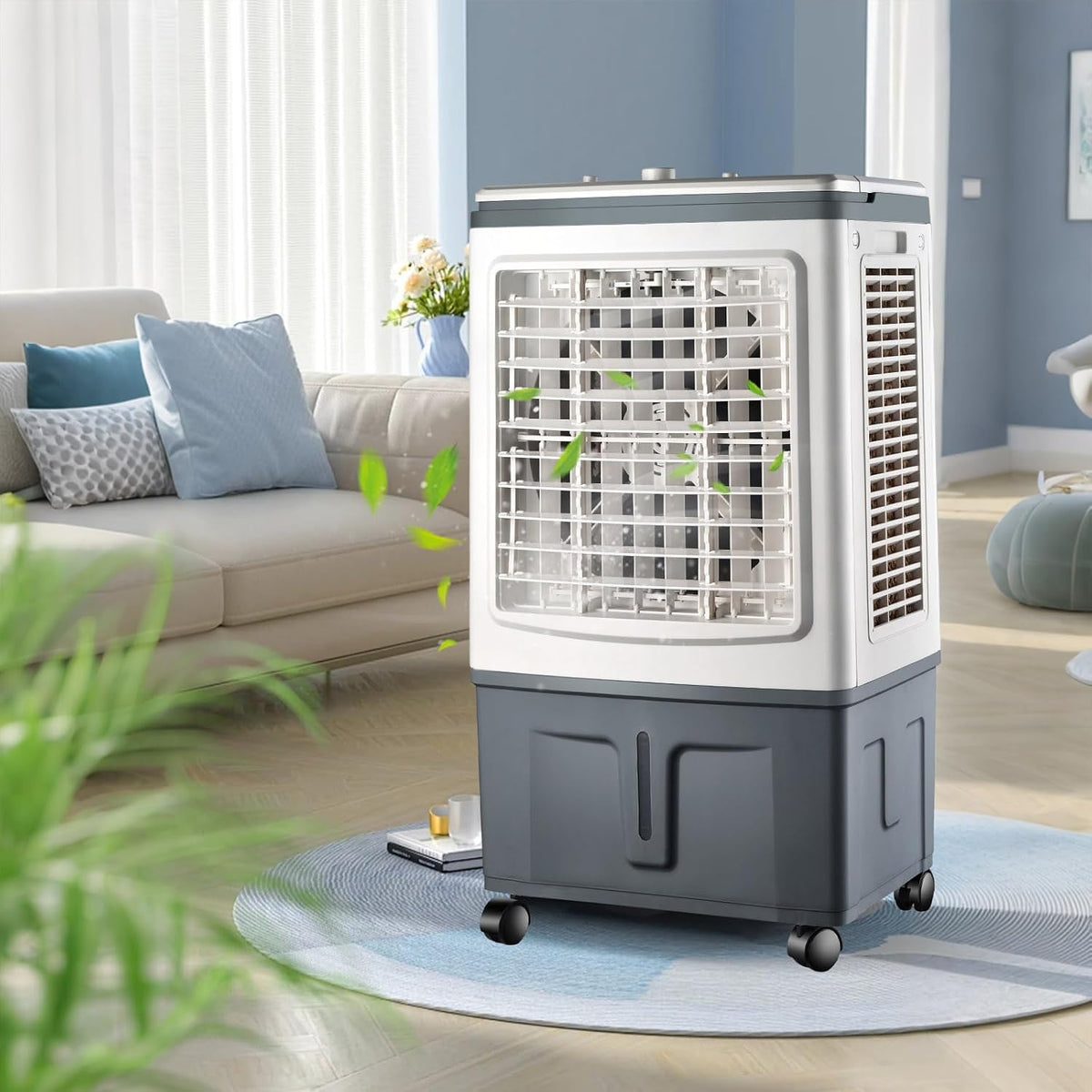 Luchtbevochtiger Javptav Vrijstaande 100W Kamerkoeler, Raamloze 3000 m3/h Hoge Capaciteit Chiller Machine, 30L Draagbare Verdampingsbevochtiger
