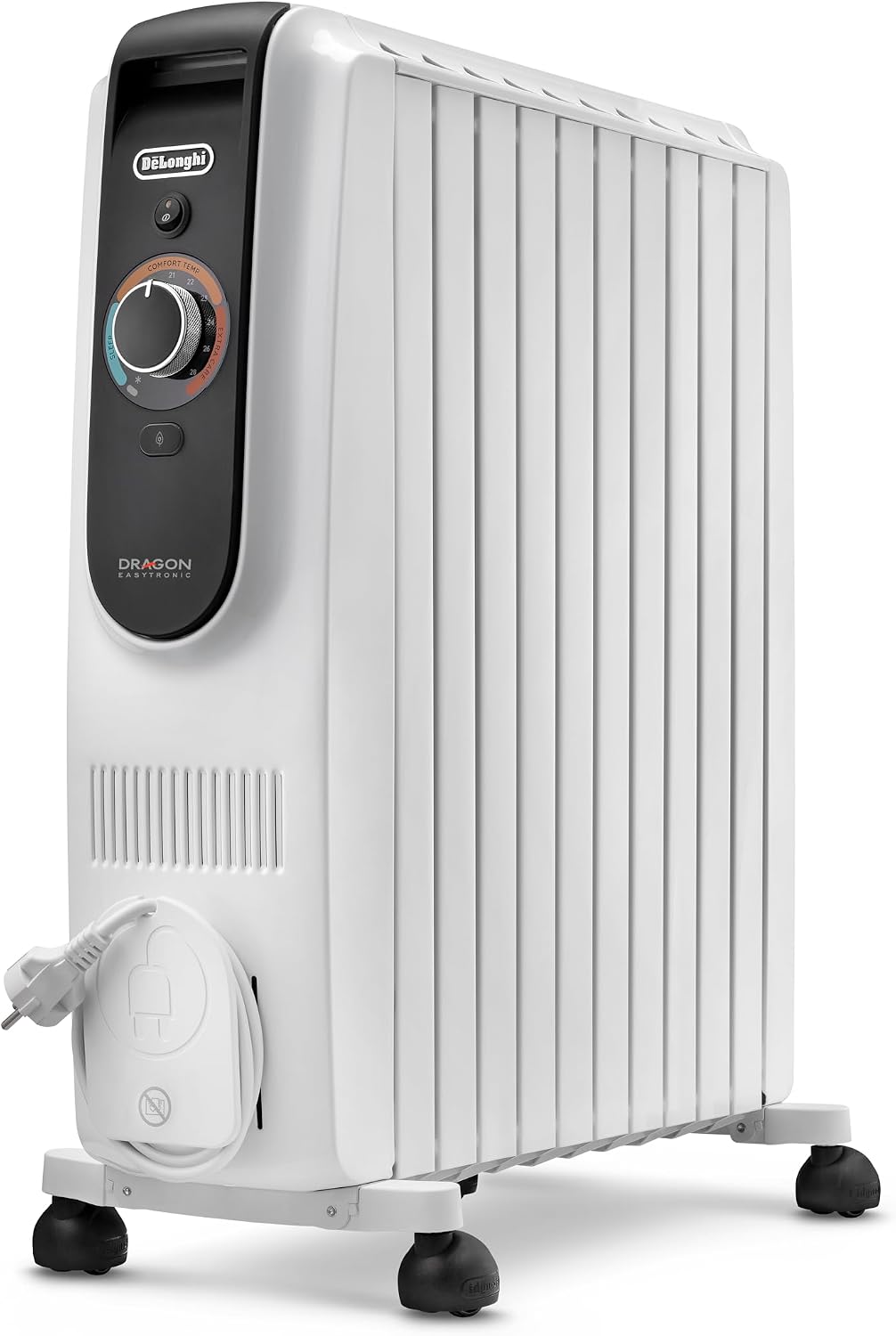 Elektrische kachel De'Longhi Dragon EasyTronic TRD51025 Olieverwarmer, voor ruimtes tot 75 m3, 10 ribben, 12 temperatuurniveaus, 2500, draagbaar