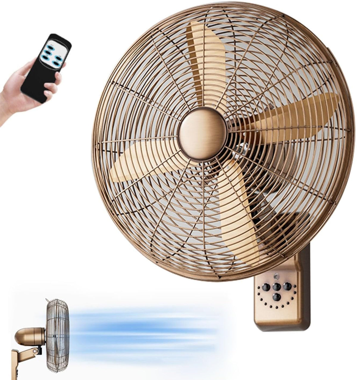 Ventilator Javptav Muur-gemonteerde elektrische, 90 ° oscillerende afstandsbediening, 50W industriële ventilator, drie-speed verstelbaar