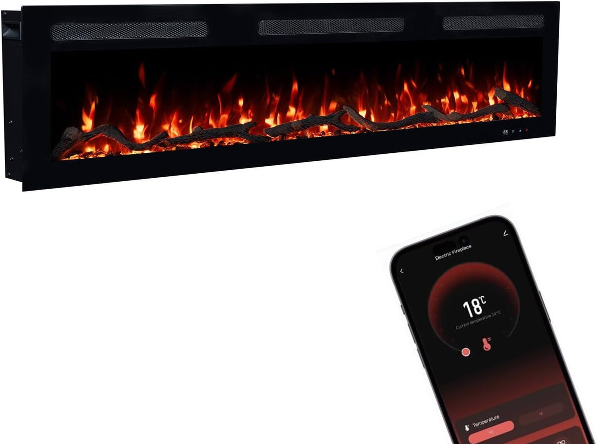 GLOW FIRE Elektrische haard open Inside 152, max. 1800 W, 152 x 35 x 12 cm, met realistisch 3D led-vuur, app-bediening, knettereffect en timer