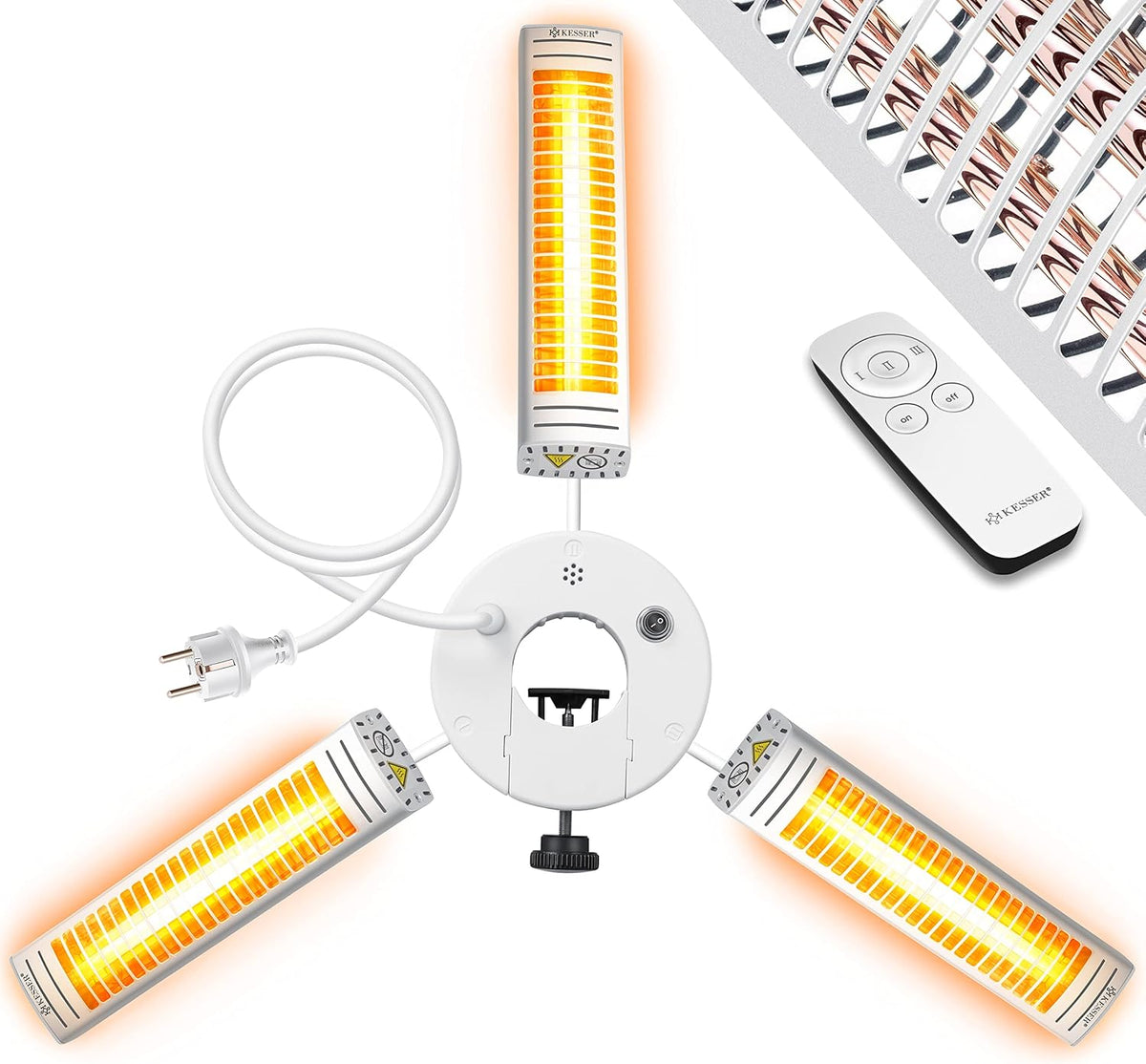 Terrasverwarmer Kesser ® Infrarood warmtestraler, 3000 W, met afstandsbediening, voor terras, horeca en parasol, kwartsstraler, outdoor, terrasstraler