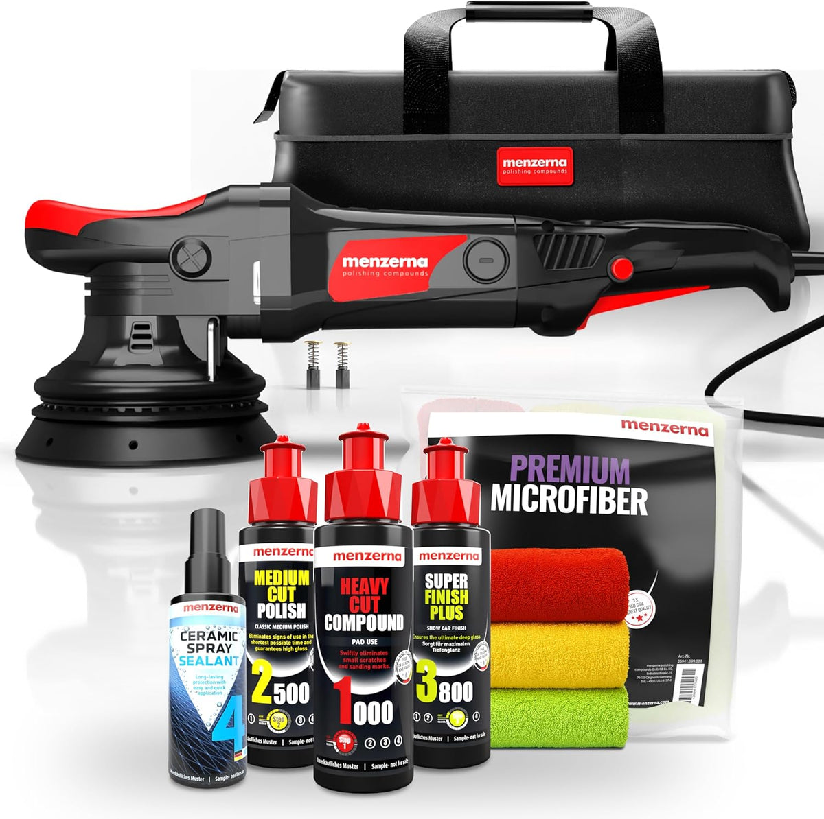 Polijstmachine menzerna Auto set: MZ, XR polijstmachine Menzerna Polijstmiddel 100 ml keramische spray afdichting 100 ml 3 x premium microvezeldoeken